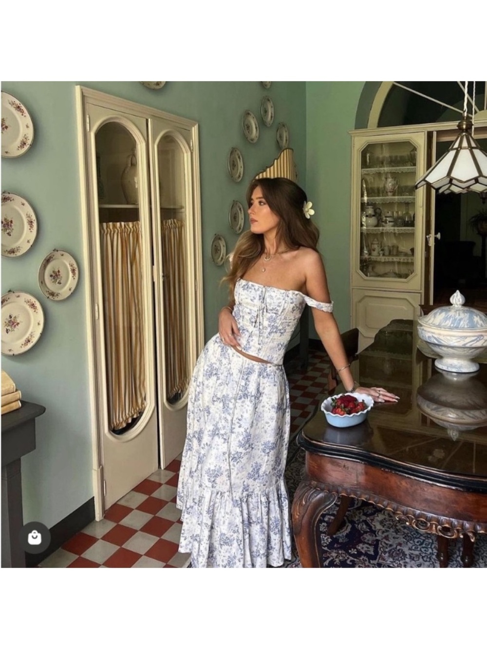 House of CB Blue Floral Corset and Skirt Two Piece Set